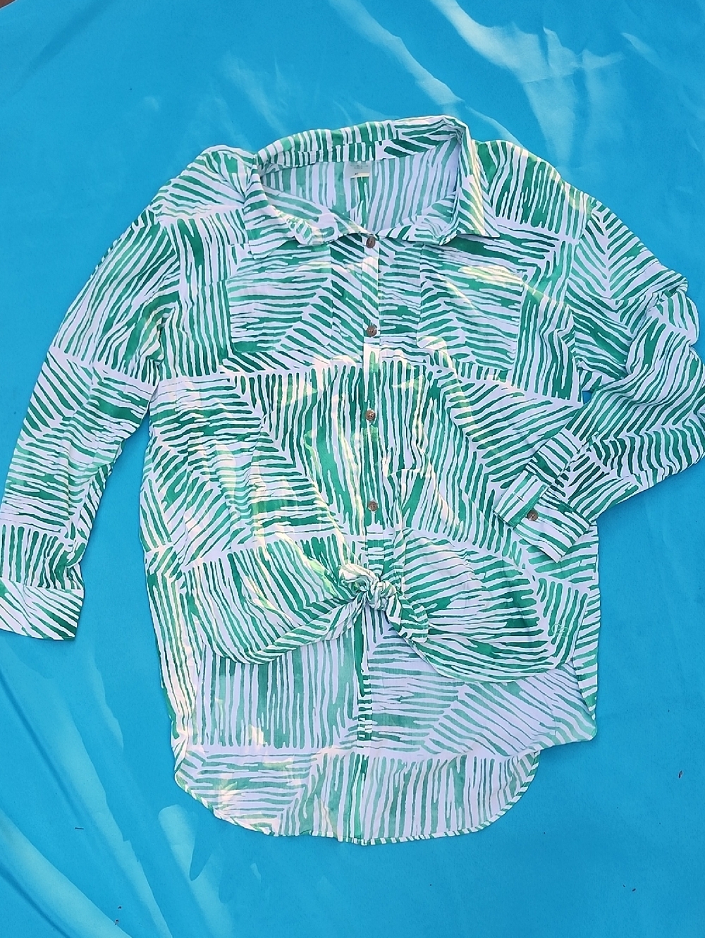 Calia Women's Button Down Top Green & White NWOT XL